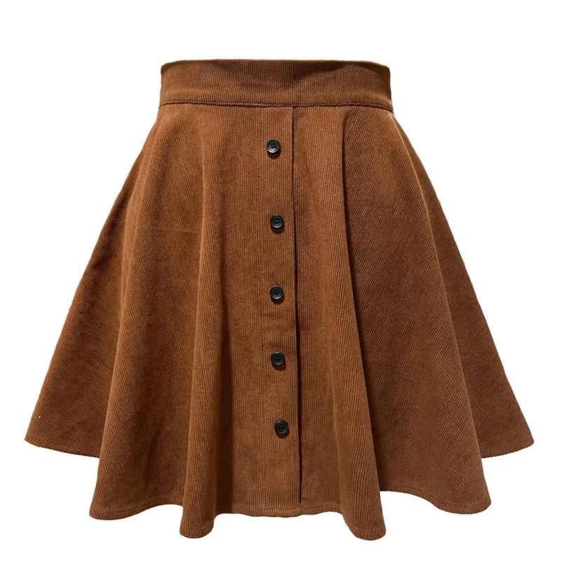 Women's corduroy high-waisted A-line mini skirt in cotton blend, chic above-knee silhouette
