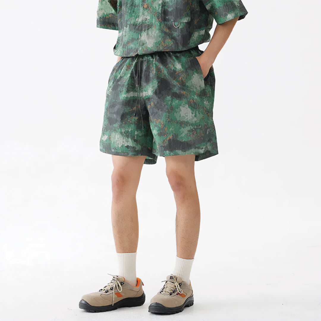 EchoTrek quick-dry nylon shorts, relaxed knee-length fit with elastic drawstring waist for outdoor adventures