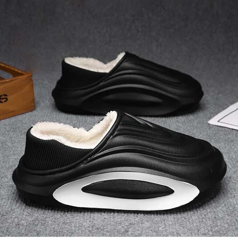 Wave fleece slip-on slide sneaker with sculpted shell and plush fleece-lined interior for home comfort