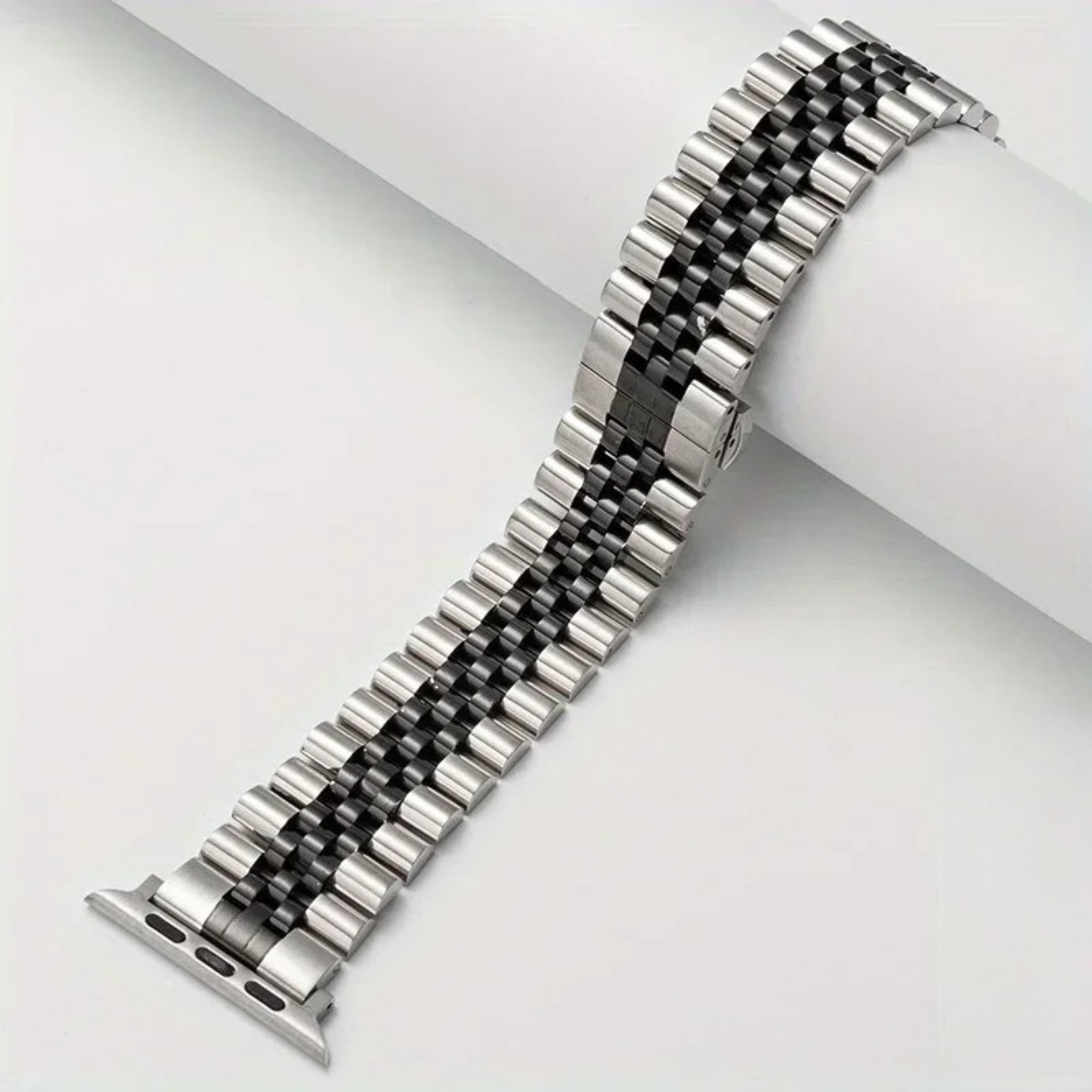 Chrono Link stainless steel Watch bracelet five-link design polished silver butterfly clasp