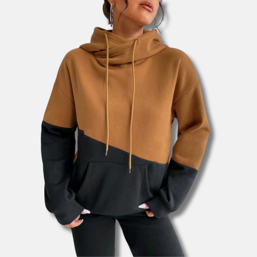 Women's relaxed fit colorblock hoodie soft knit fabric with kangaroo pocket for everyday comfort