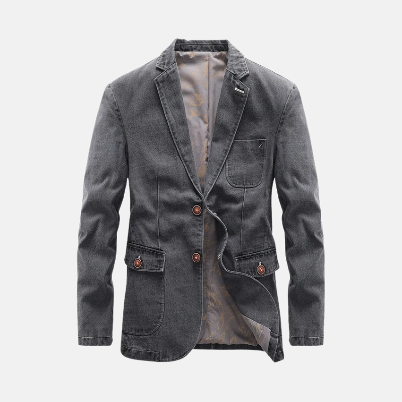 Men's cotton blend blazer semi slim fit notched lapel patch pockets smart casual navy blue