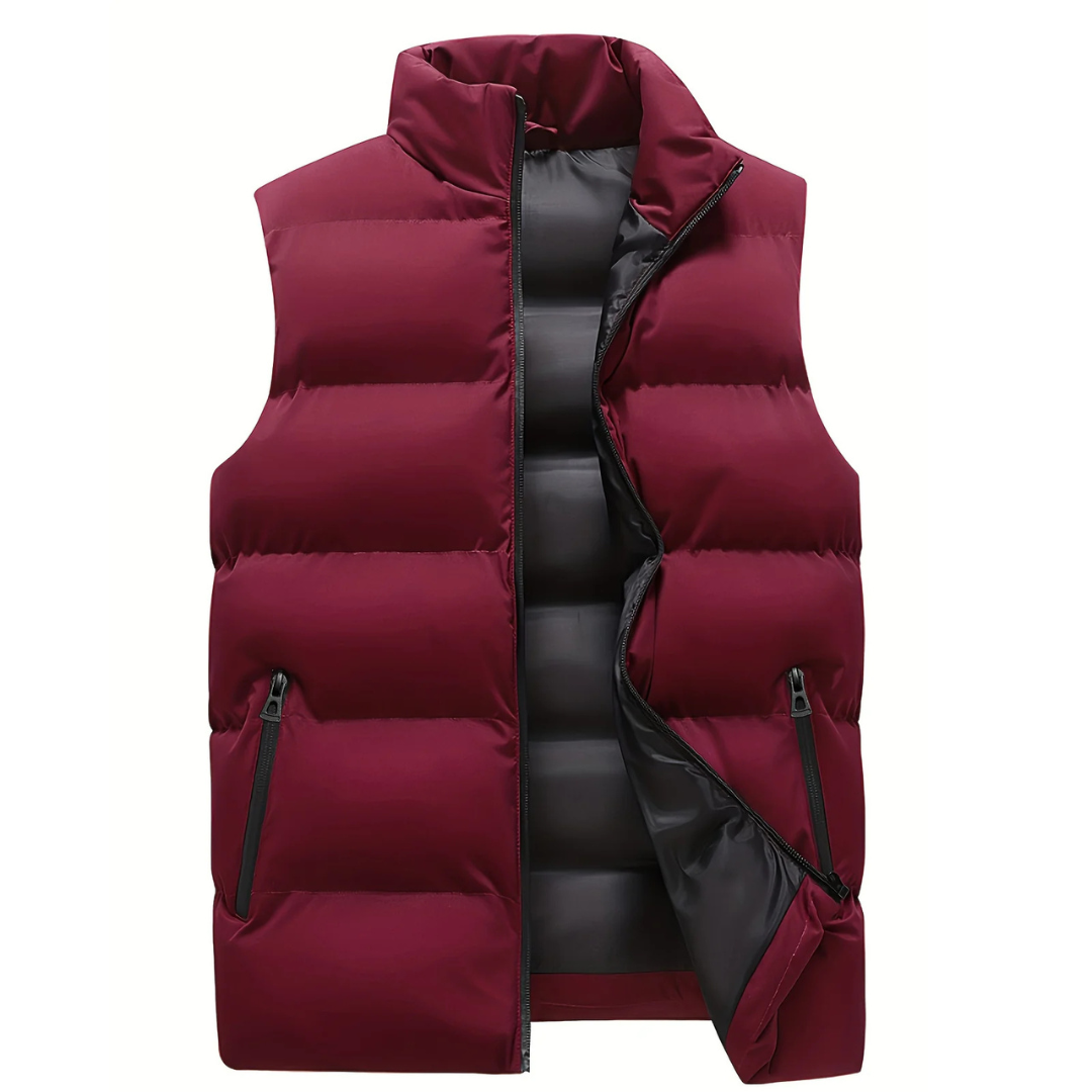 Men's lightweight sleeveless puffer vest, cozy winter layer with modern slim-fit silhouette