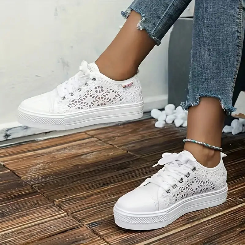 Women's lightweight breathable mesh sneakers lace-up closure cushioned sole casual everyday comfort