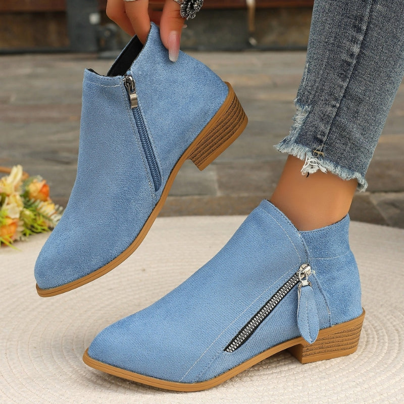 Women's brown suede ankle boots lightweight cushioned sole all-terrain grip structured silhouette