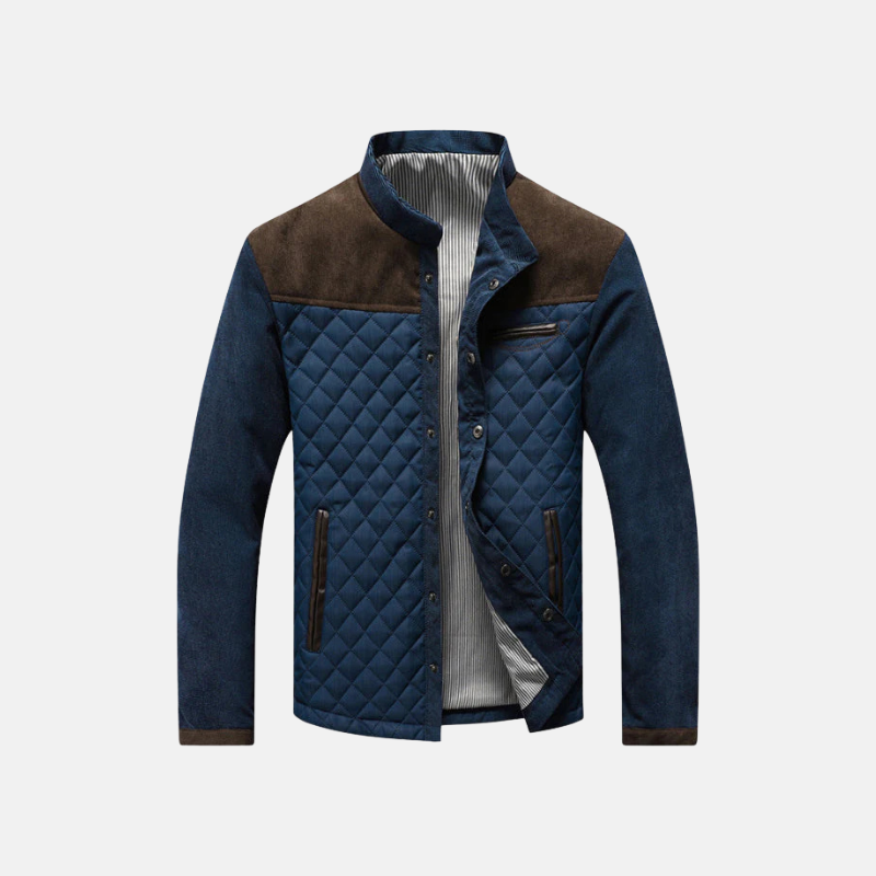 Men's quilted woven slim-fit jacket with stand-up collar, hip-length smart casual outerwear