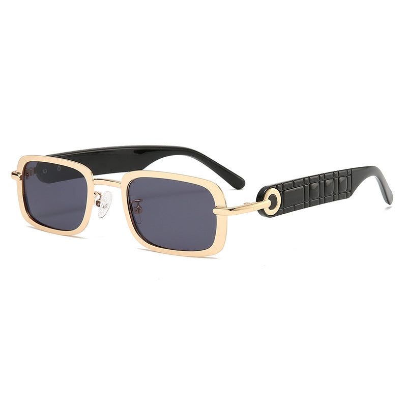 Gold rectangular metal sunglasses with textured arms and UV400 protection for everyday style