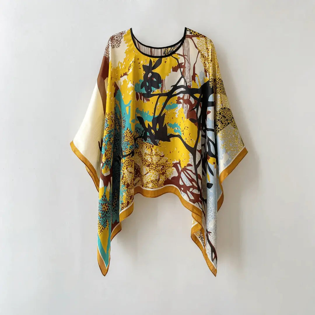 Anabella women's silk-like summer blouse handstitched breathable sun-protected nature-inspired pattern