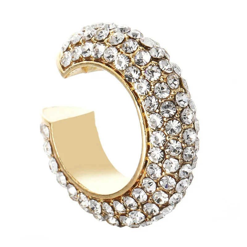 Gold silver halo pavé crystal ear cuff no piercing bold chunky sparkle high-shine alloy trendy