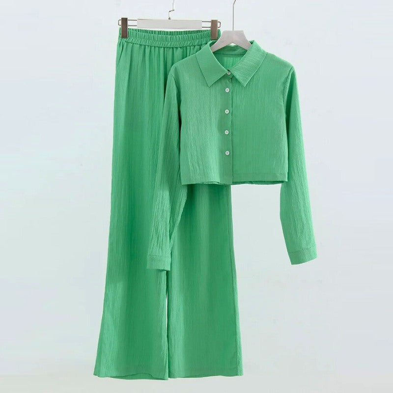 Women's elegant two-piece set versatile flowy silhouette with elastic waistband for formal or beach