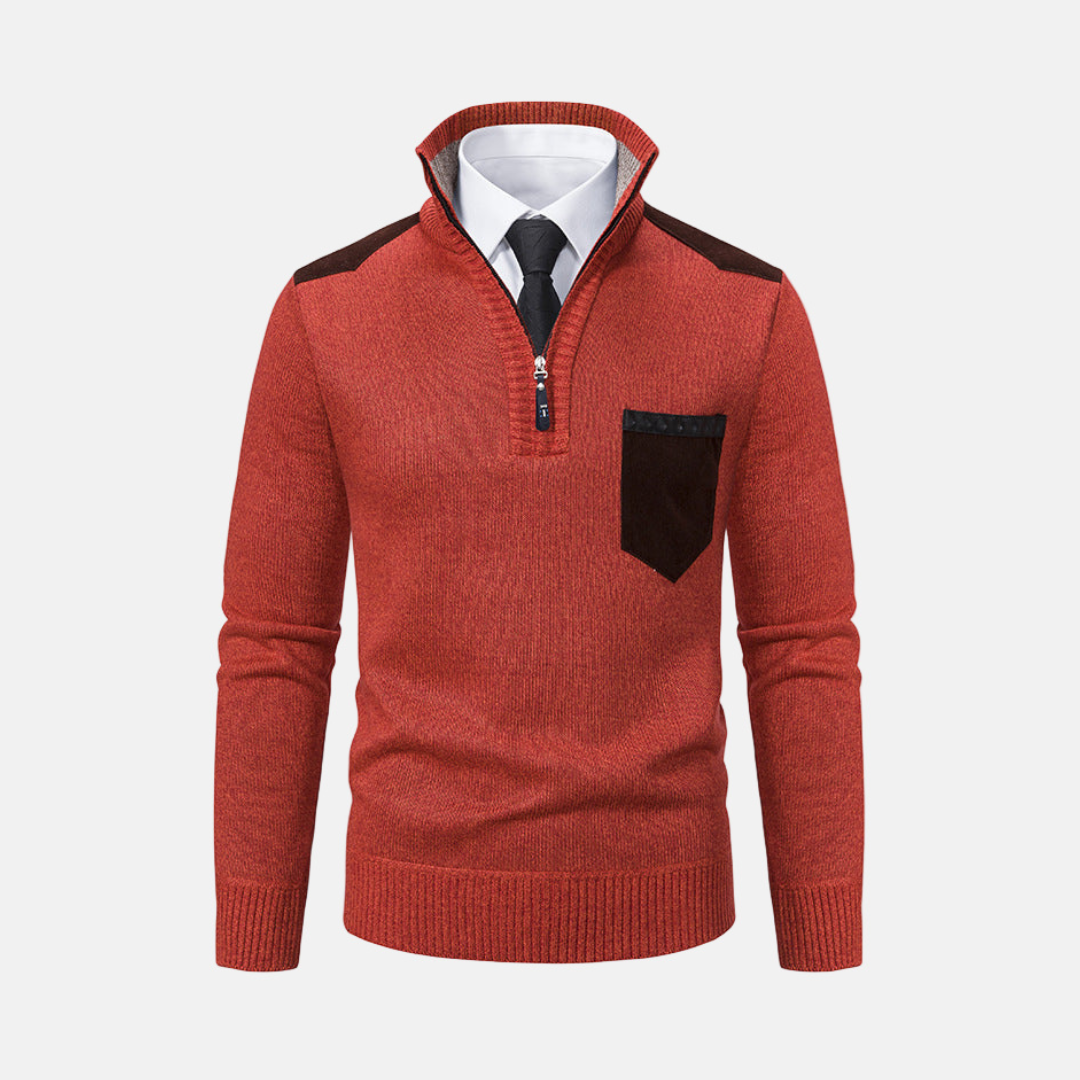 Men's knit blend quarter-zip pullover sweater with stand collar, smart-casual style