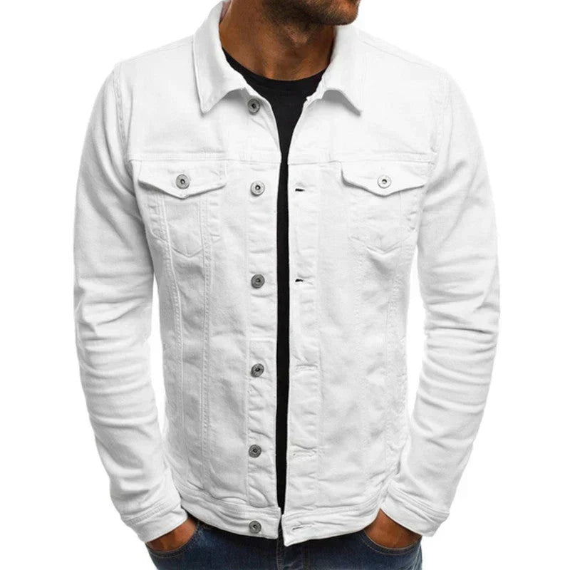 Men's casual streetwear button jacket bold color-block design front button closure comfortable everyday layering fit