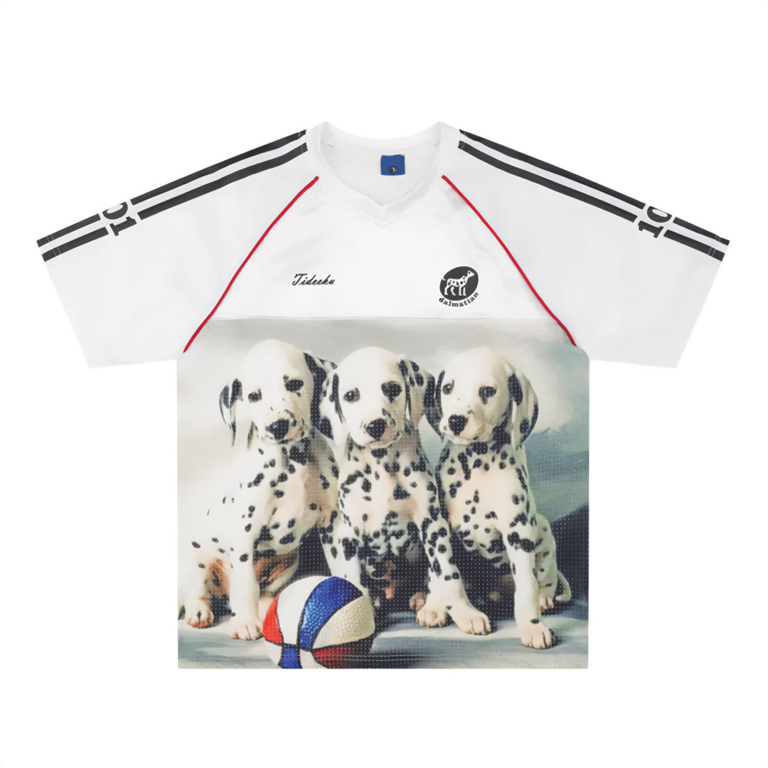 White black Dalmatian print football jersey breathable poly-blend limited edition sporty streetwear top