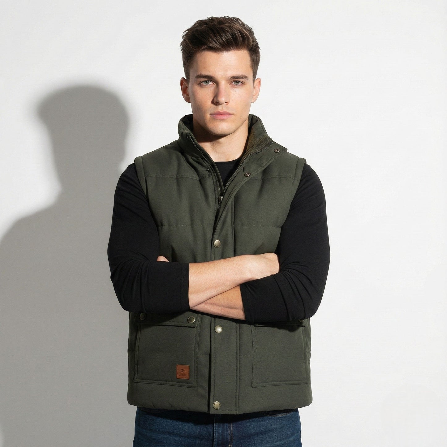 Men's regular fit padded sleeveless vest lightweight insulation clean silhouette for layering