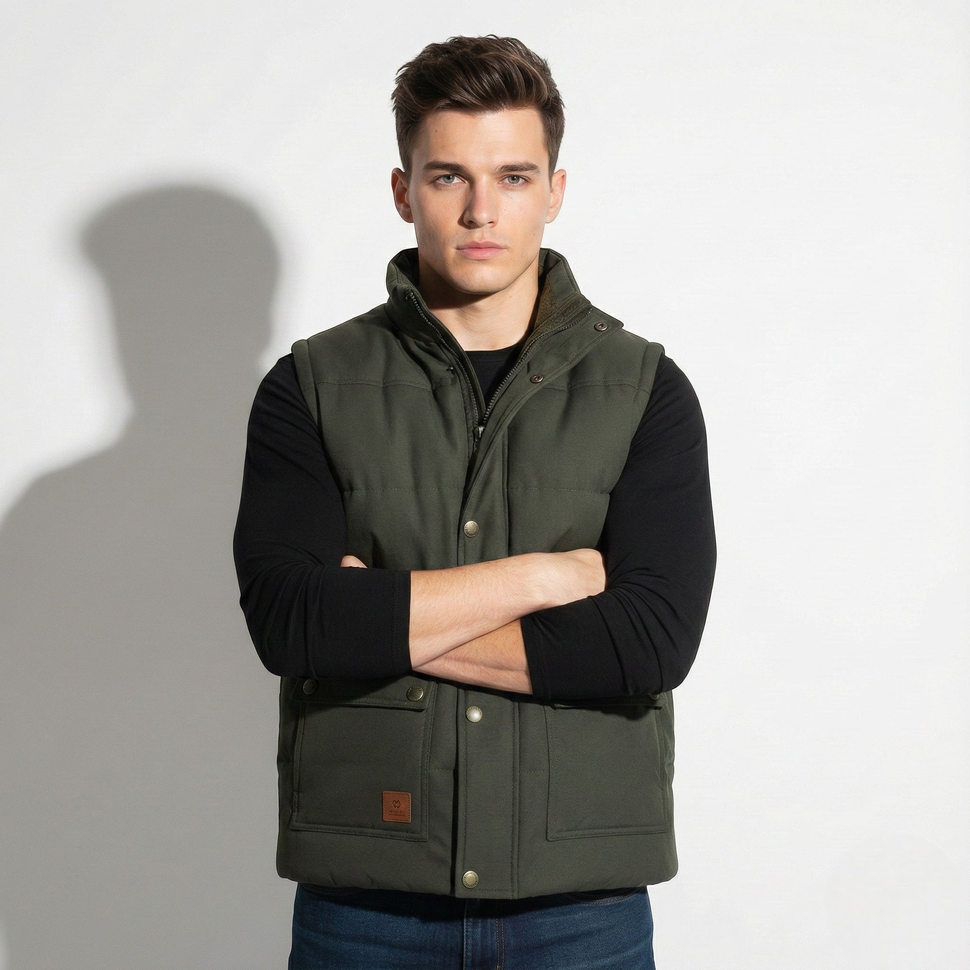 Men's regular fit padded sleeveless vest lightweight insulation clean silhouette for layering