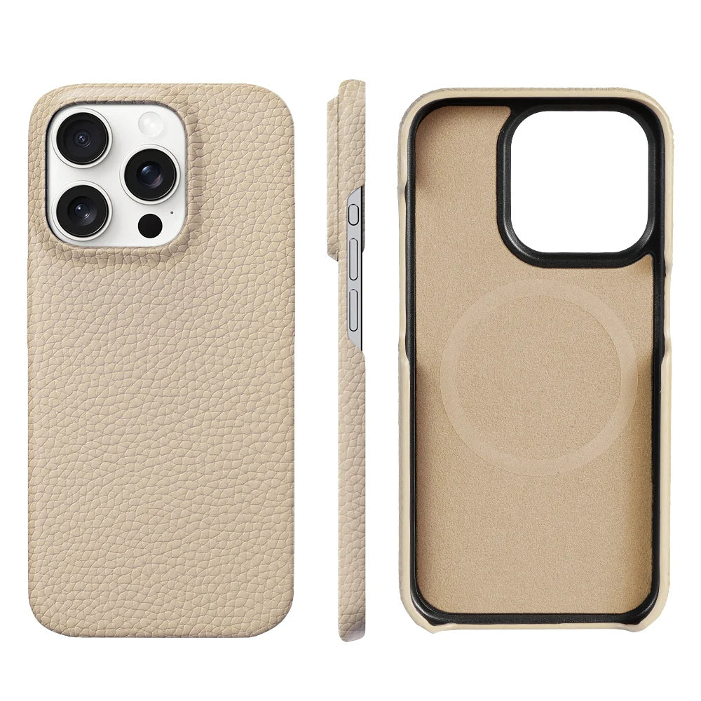 Executive genuine leather iPhone case slim profile raised edge lens protection premium professional design