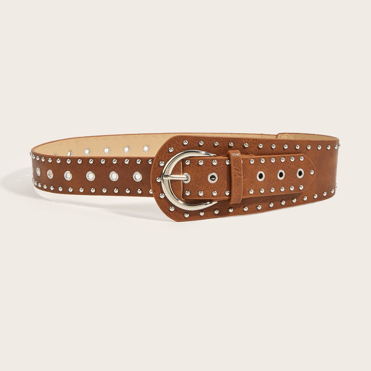 Punk studded leather belt with alloy snap buckle and edgy circle metal accents