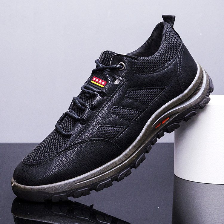 Men's premium leather low-top lace-up shoes with lugged sole, casual outdoor style in classic tones