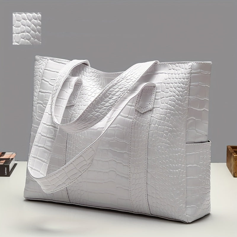 Women's large embossed shoulder tote bag with double straps and spacious interior for everyday use