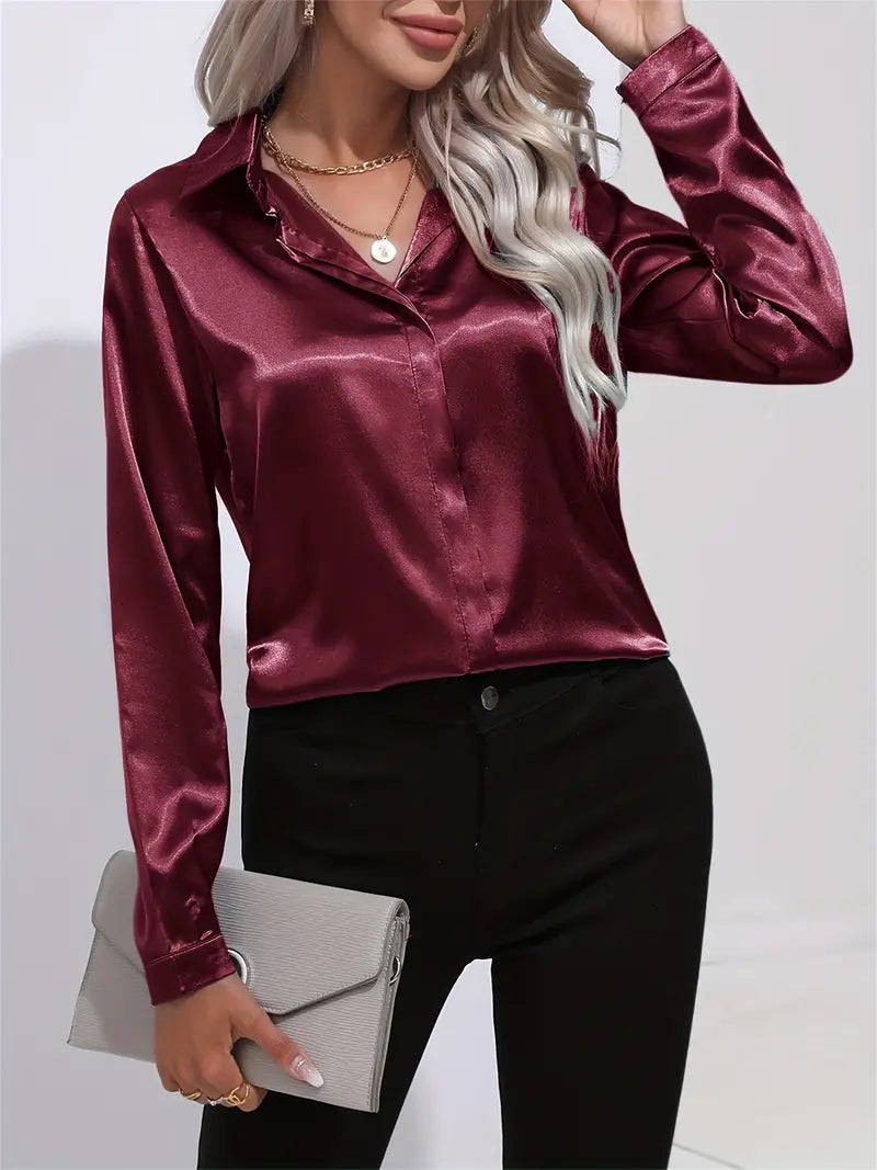 Women's light-colored long sleeve casual shirt relaxed fit easy-care fabric versatile spring style