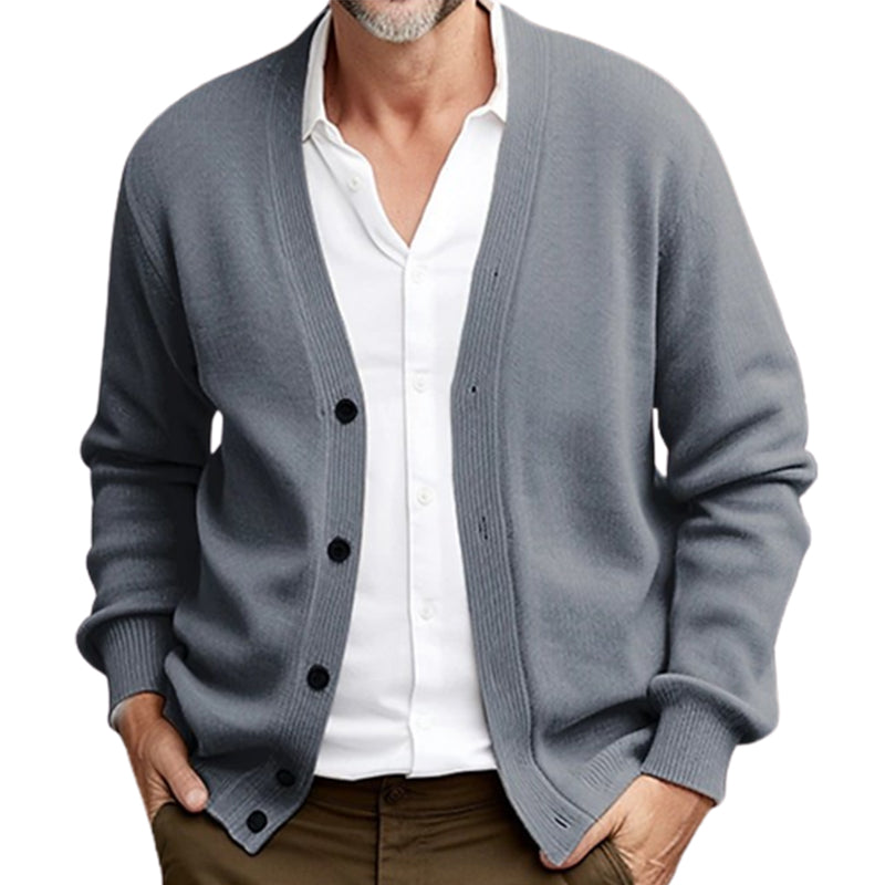Men's classic knit sweater V-neck with button placket, versatile layering piece for everyday wear
