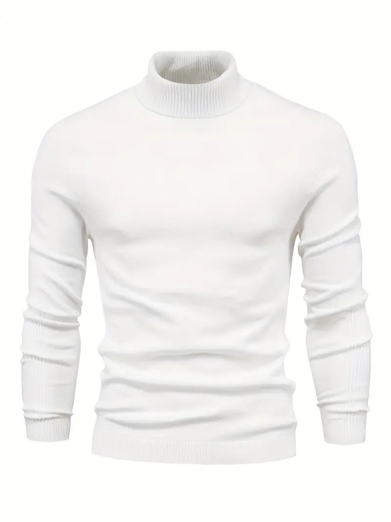 Men's slim-fit turtleneck sweater with high neck, long sleeves, perfect for layering in cold weather