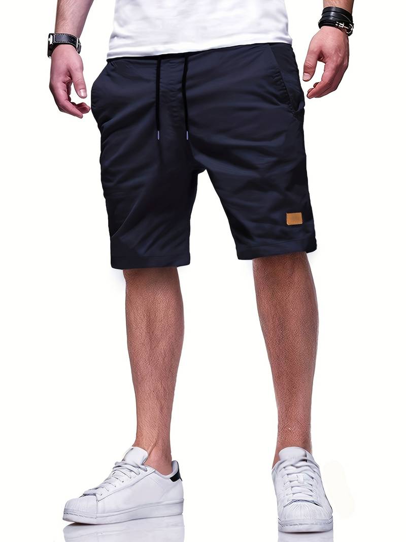 Men's gray cutoff drawstring shorts relaxed fit versatile beach casual summer wear adjustable waistband