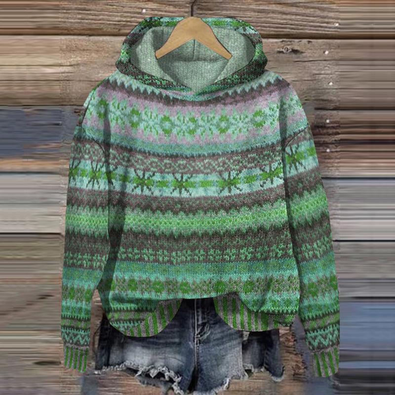 Women's cozy knit pullover sweater in brown green blue relaxed silhouette air layer fabric fall winter