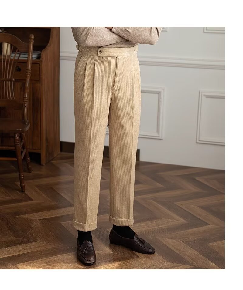 Men's loose straight-leg corduroy pants in classic colors, soft cotton fabric for all-day comfort