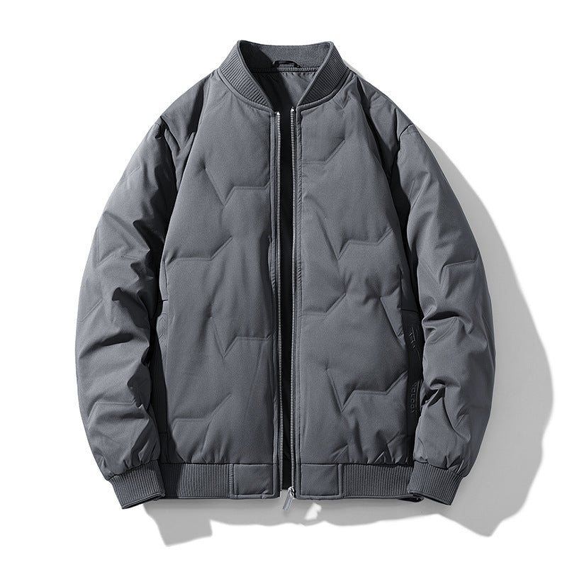 Men's down bomber jacket black sporty casual full-zip elastic cuffs lightweight insulated winter coat