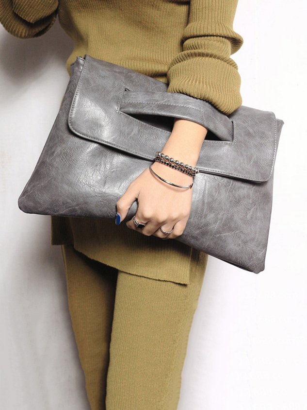 Large capacity magnetic clutch bag with crossbody strap, square silhouette urban commuter style