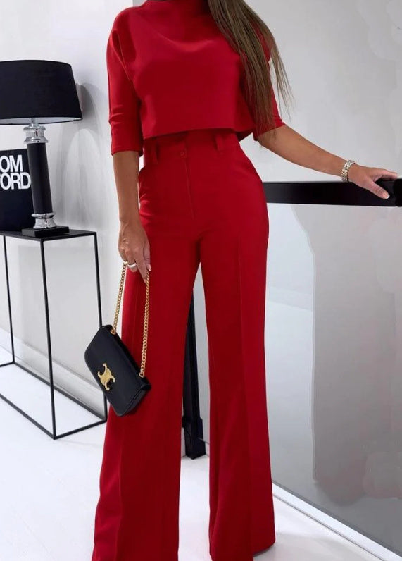 Mila women's elegant two-piece set, formal top and trousers, sustainable coordinated fashion