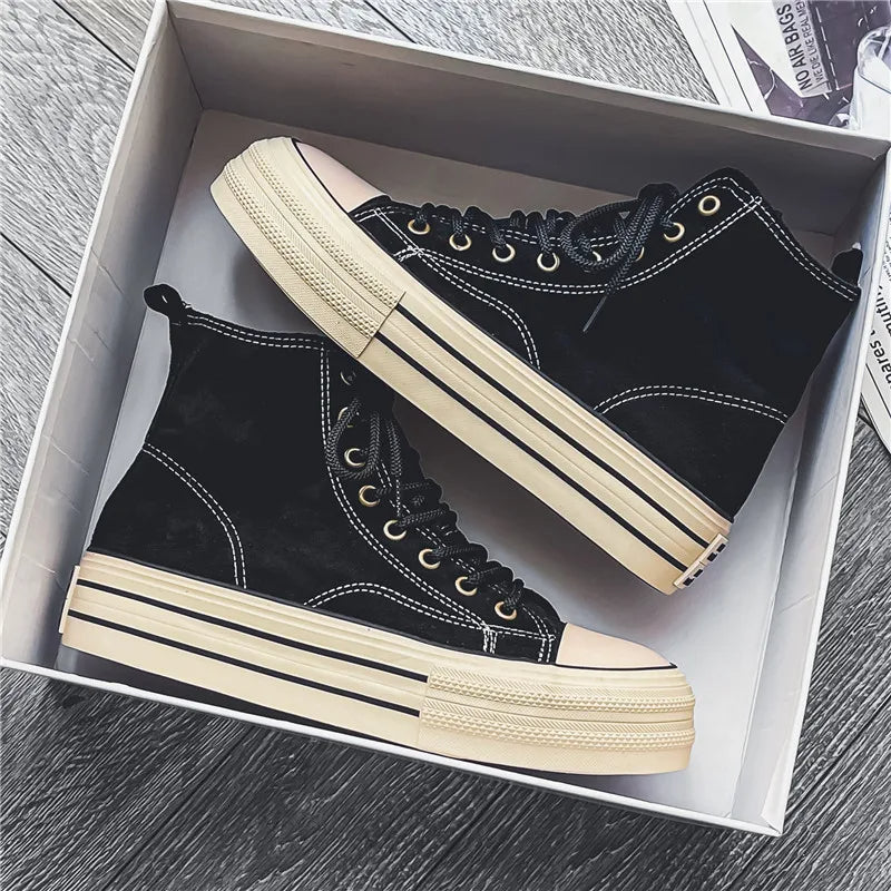 Vanguard suede platform high top sneakers in washed finish with 2-inch height-boosting sole