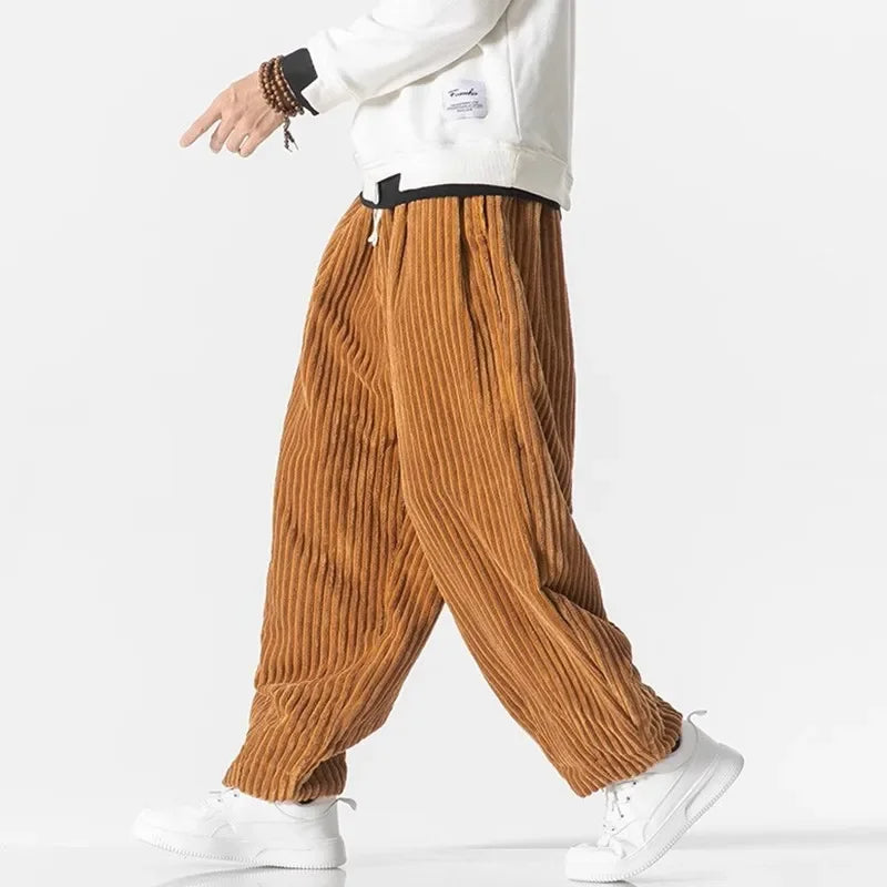 Men's black oversized harem pants ribbed texture drawstring waist relaxed casual fit