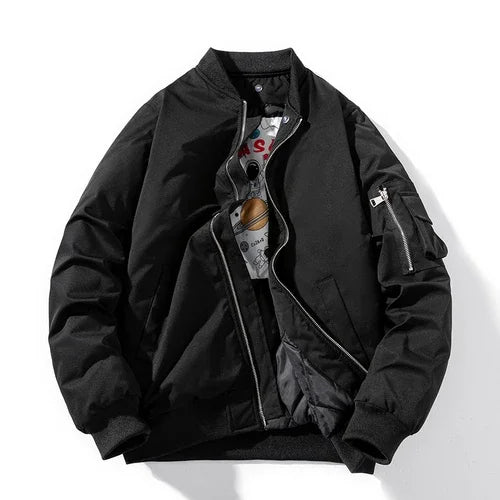 Unisex astro bomber jacket with velvet lining, four pockets, durable fabric, and astronaut graphic inner lining