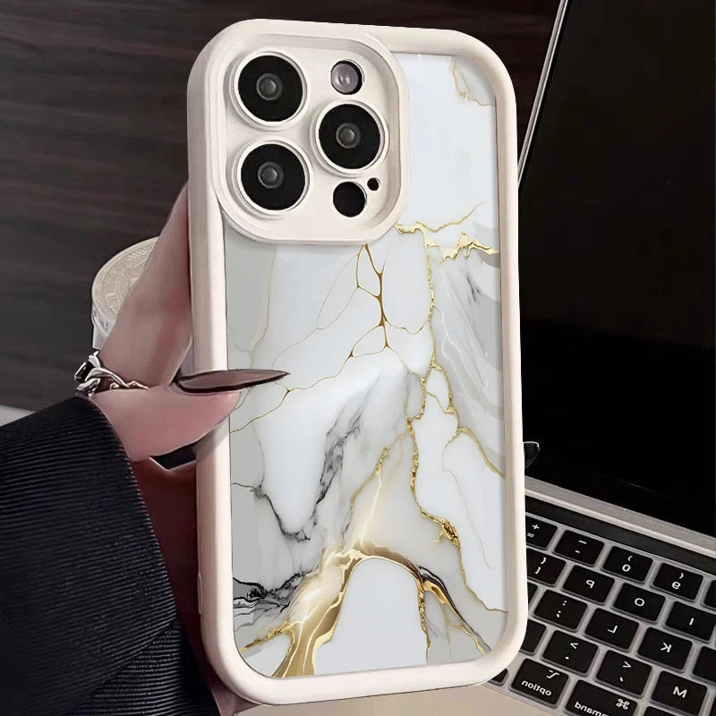 Elysian marble iPhone case elegant TPU silicone raised bezel camera screen scratch protection