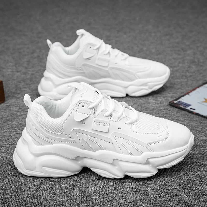 Monolith Series white chunky sneakers breathable air mesh upper leather-lined insole streetwear style