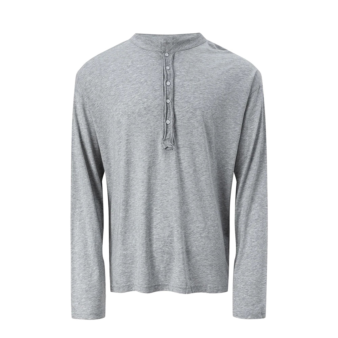 Men's slim fit long-sleeve Henley shirt with frayed placket detail in soft cotton-lyocell blend