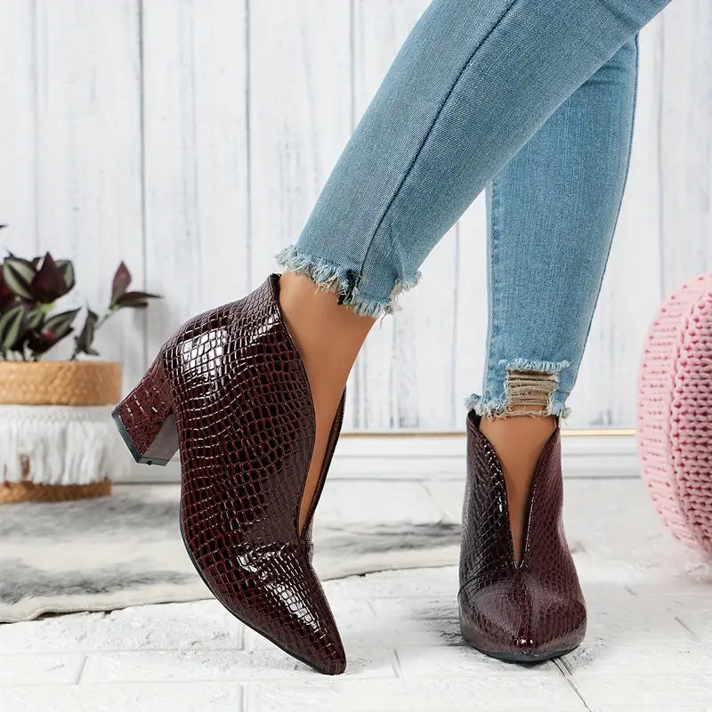 Women's reptile-textured ankle boots bold luxury style all-day comfort exotic flair