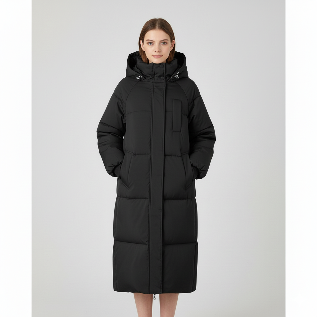 Women's mid-length puffer coat oversized hood warm insulation casual winter outerwear