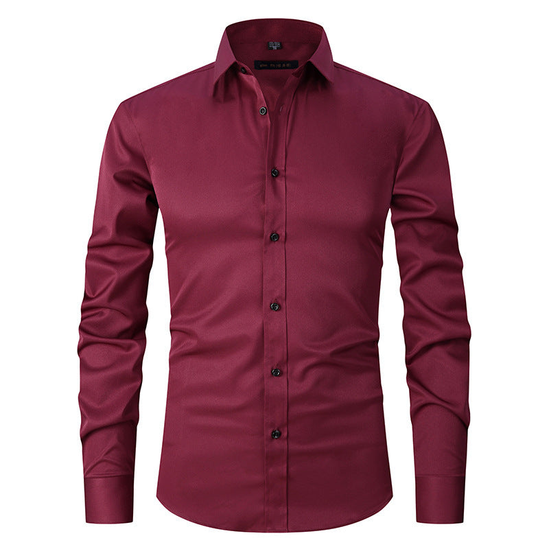Men's slim fit long sleeve stretch shirt solid color versatile work to weekend style
