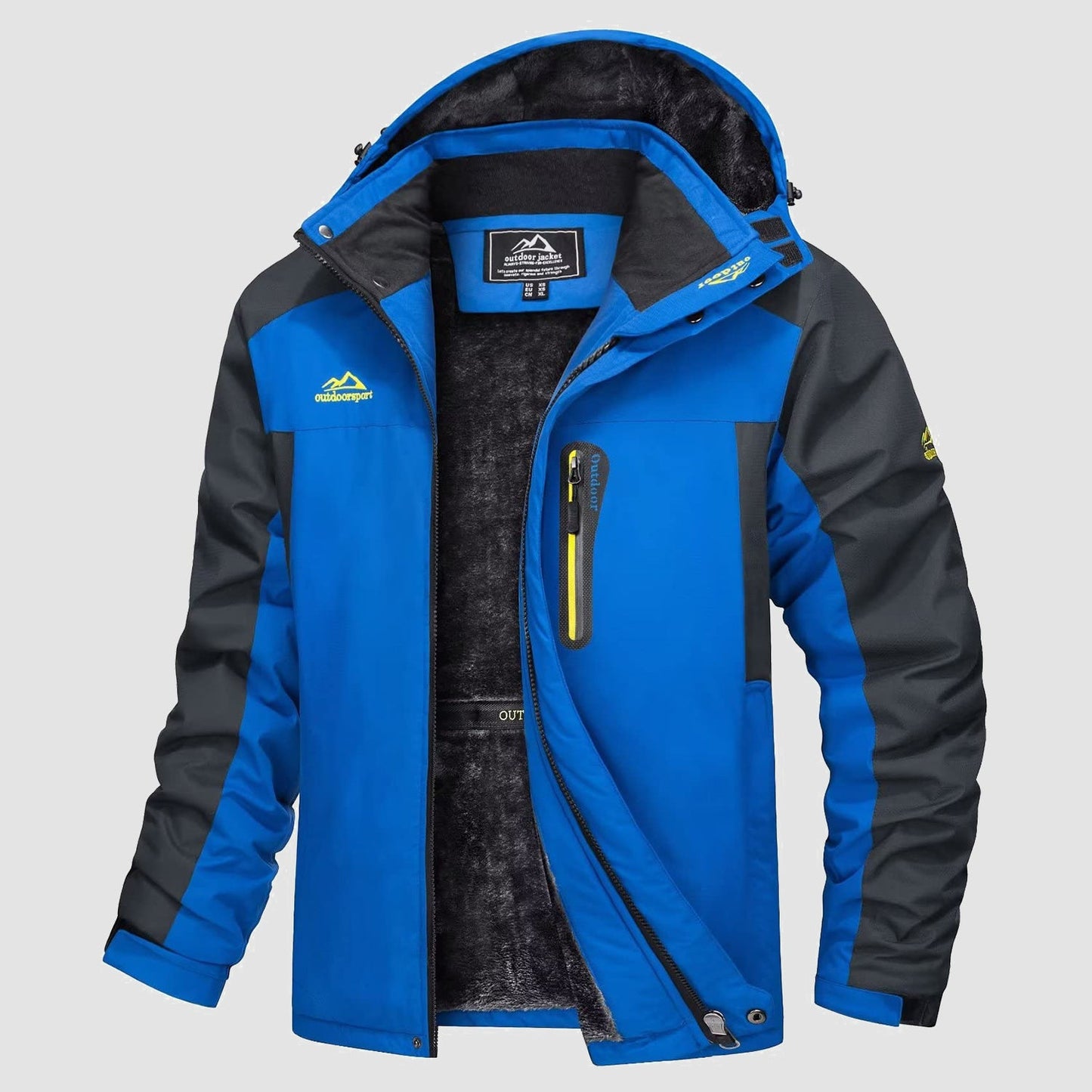Men's water-resistant ski jacket in bold colorblock design with fleece-lined parka and ultra-warm insulation