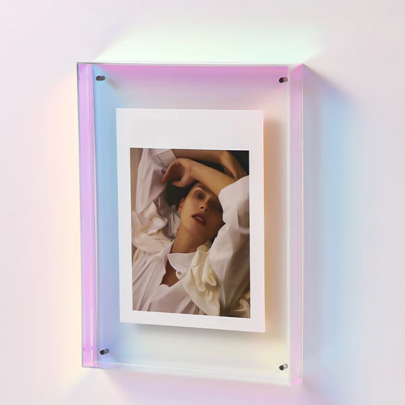 Vibrant transparent acrylic photo frame colorful modern display for wall or desk decor