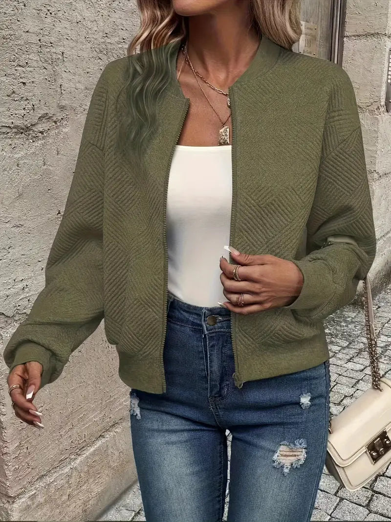 Women's cozy zip-up cardigan long sleeve winter layering essential with functional zipper closure