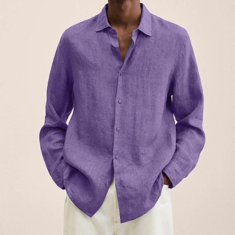 Men's navy linen shirt relaxed fit long-sleeve breathable natural fiber blend everyday essential