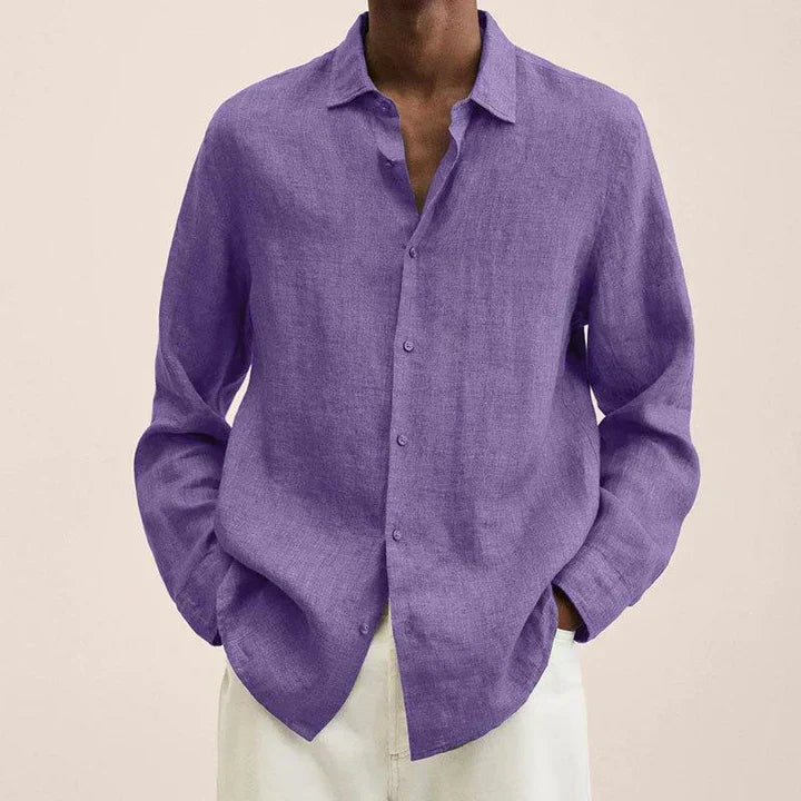 Men's lightweight linen shirt classic fit long sleeves breathable summer essential in neutral tone