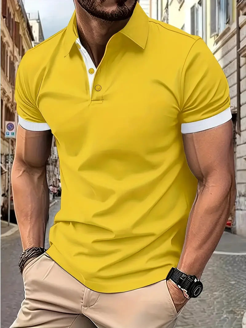 Men's two-tone colorblock casual shirt with relaxed fit and easy-care premium fabric for everyday wear