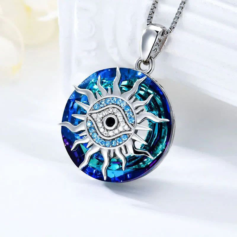 Silver evil eye protection necklace with blue accent gemstone spiritual amulet for women