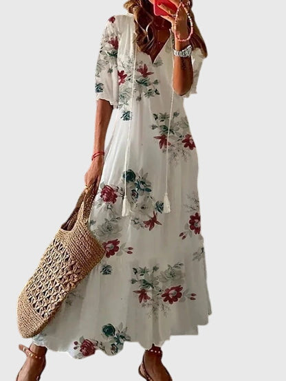 Women's relaxed fit printed summer dress with breezy flowing silhouette for effortless chic style