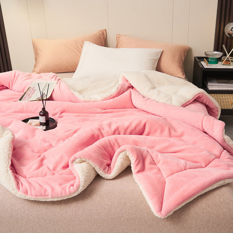 Reversible sherpa flannel throw blanket in neutral tones with dual-texture cozy design for home lounging
